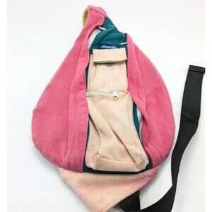 KAVU Mini Rope Colorblock Pink Teal Green Cotton Canvas Sling Bag Backpack